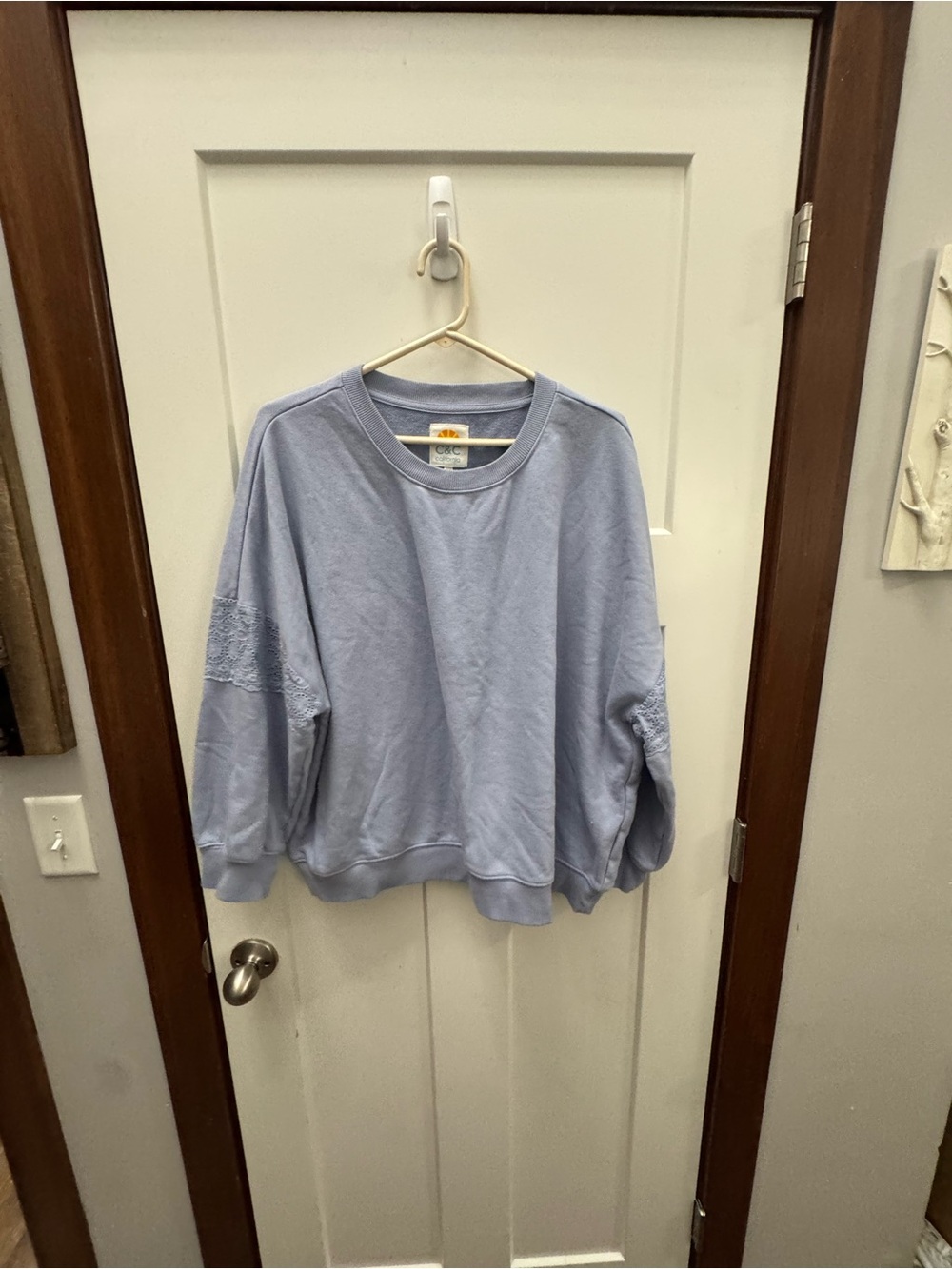 C&C California Light Blue Lace-Trim Pullover Sweatshirt